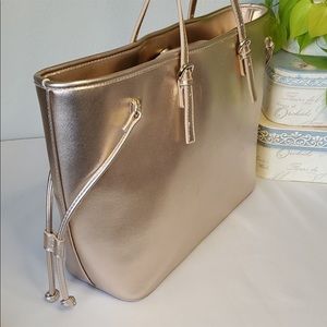 New York & Company Metalic Rose Gold Tote